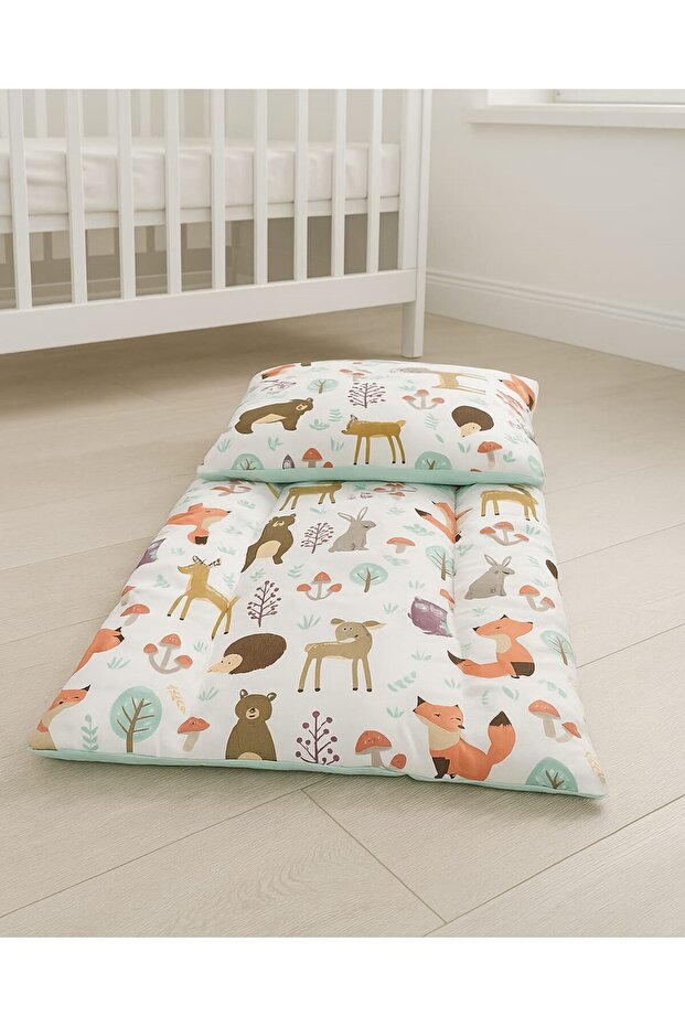 Cotton Park Crib Changing Mat and Baby / Child Pillow Nature Mint Changing Diaper Set