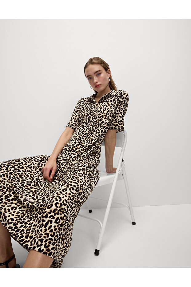 Desenli Gömlek Elbise - 4