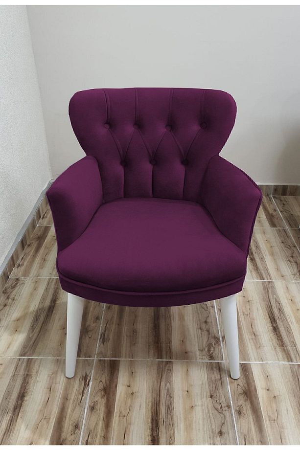 Berjer - Tekli Koltuk - Ahşap Ayak - Nubuk Kumaş - Beyaz Ayak - Mor - 1