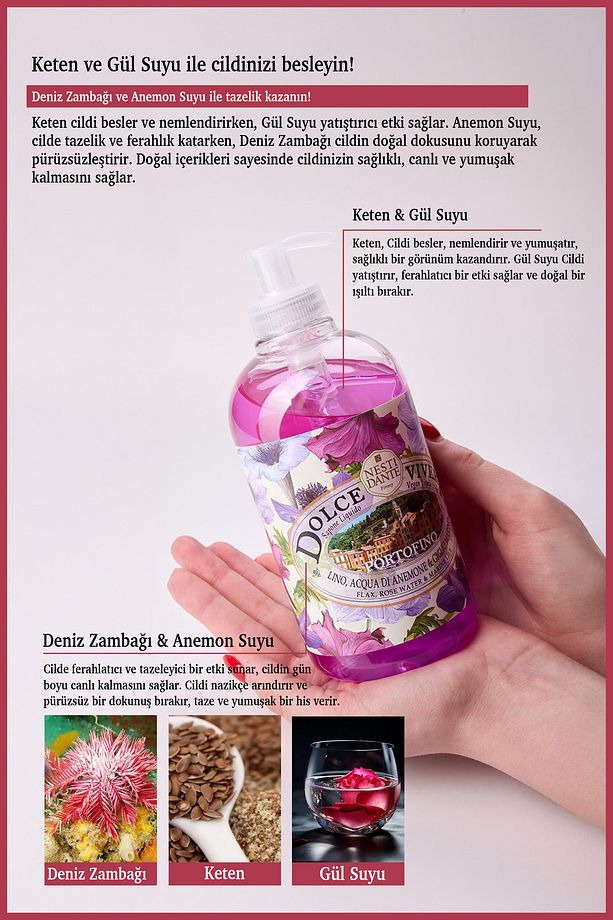 Dolce Vivere Portofino Sıvı Sabun 500ml | Sıkılaştırıcı Ve Nemlendirici | Zambak Ve Gül - 4