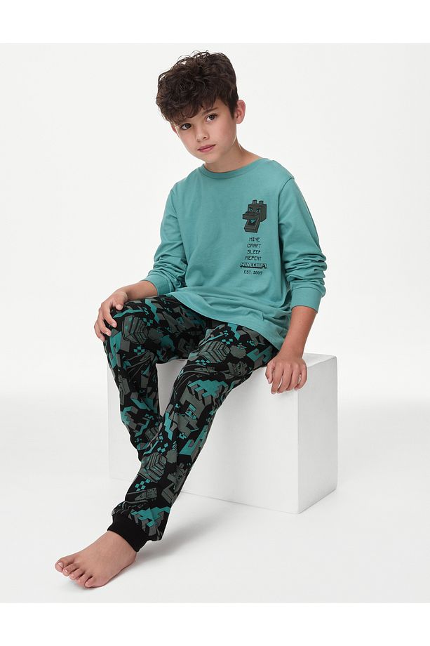 Minecraft™ Saf Pamuklu Pijama Takımı (3-13 Yaş) - 1