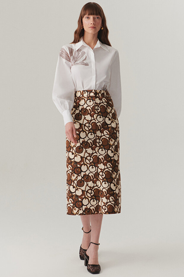 Çiçek Dikiş Detaylı Pamuk Regular Kemik Gömlek - 3