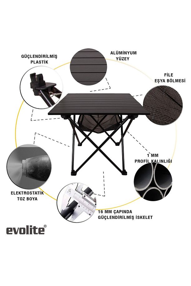 Evolite Katlanır Kamp Masası + 4 Adet Evolite Katlanır Kamp Sandalyesi Bahçe Balkon Piknik Takımı - 5