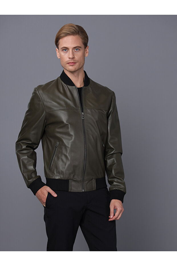 Erkek Haki Deri Ceket - 2