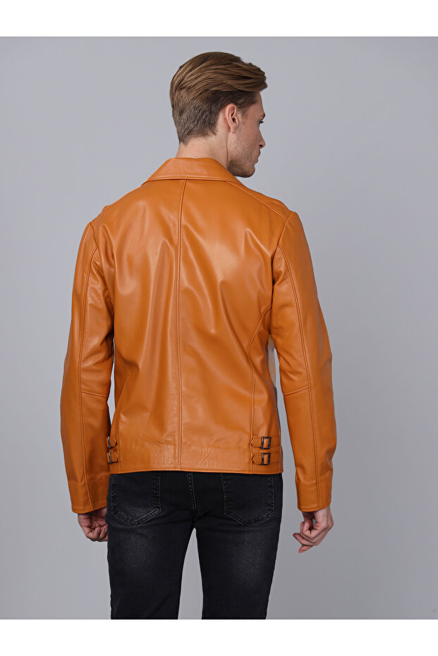 Erkek Biker Camel Deri Ceket - E2021 - 5