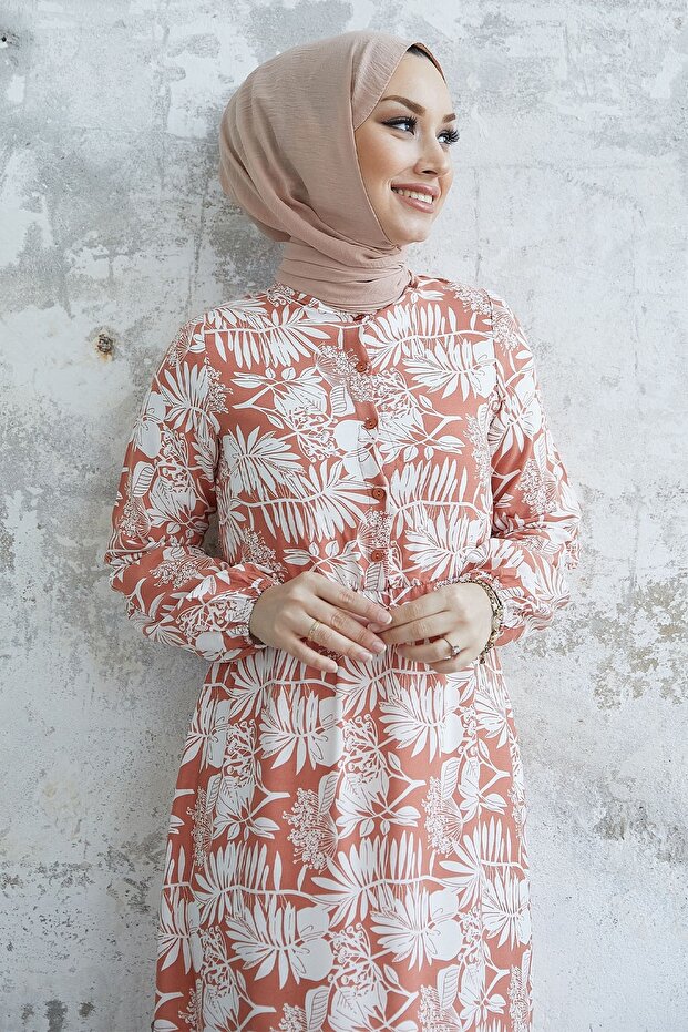 Fale Complex Leaf Viskosekleid – Lachs - 3