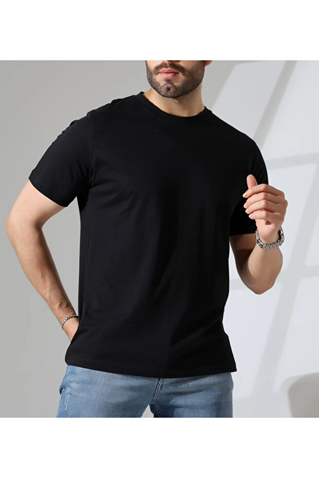 Black Combed Cotton T-Shirt Lycra Cotton Slimfit Slim Fit