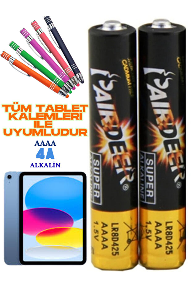 Astakos 🔋 Alkalin Aaaa 1.5v Pil – 2’li Paket Tablet Kalem Pili (4A) | Tüm Tablet Kalemleriyle Uyumlu 🔋