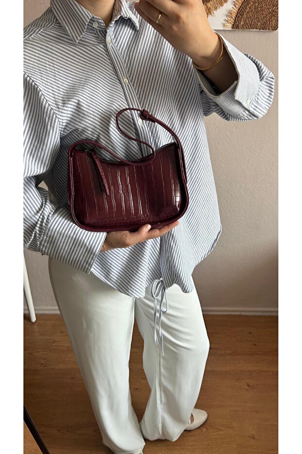 Burgundy Oval Baguette Bag Cherry Red Valentine's Day Gift