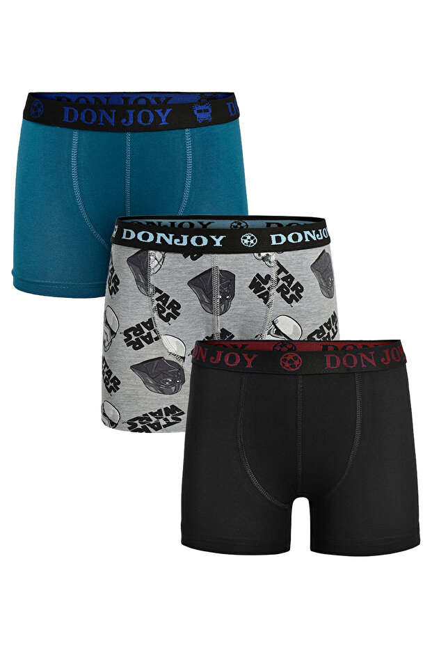 don joy Erkek Çocuk 3'lü Penye Pamuklu Beli Lastikli Boxer