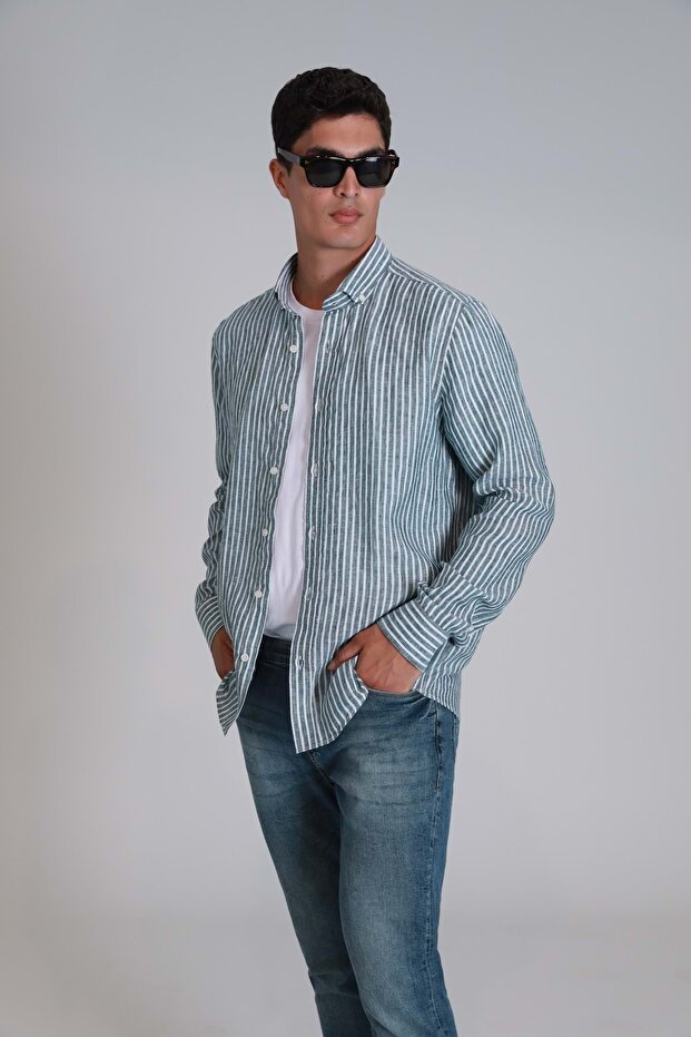 111010610 Нова мъжка риза с обикновена кройка Мъжка риза ЗЕЛЕНА - 3