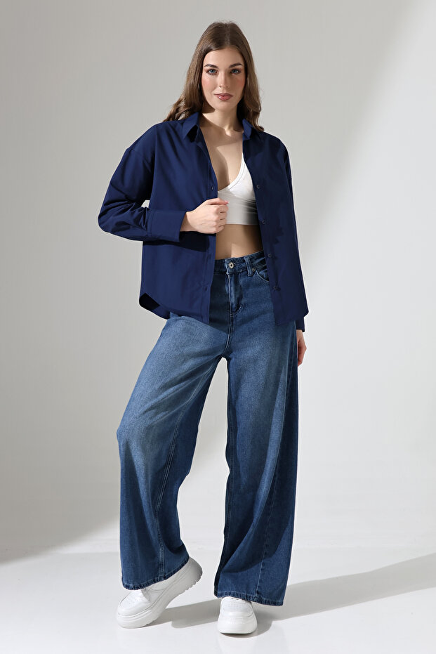 Women's Shirt Oversize Fit Poplin Fabric Basic Women's Shirt