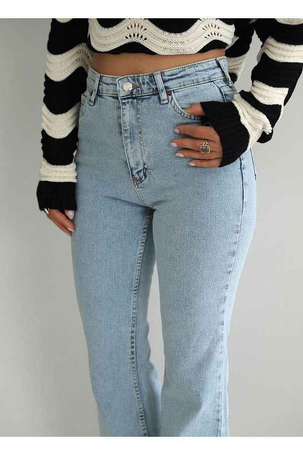 Mia Mavi Yüksek Bel Likralı Ispanyol Paça Flare Jeans - Deldnm - 2
