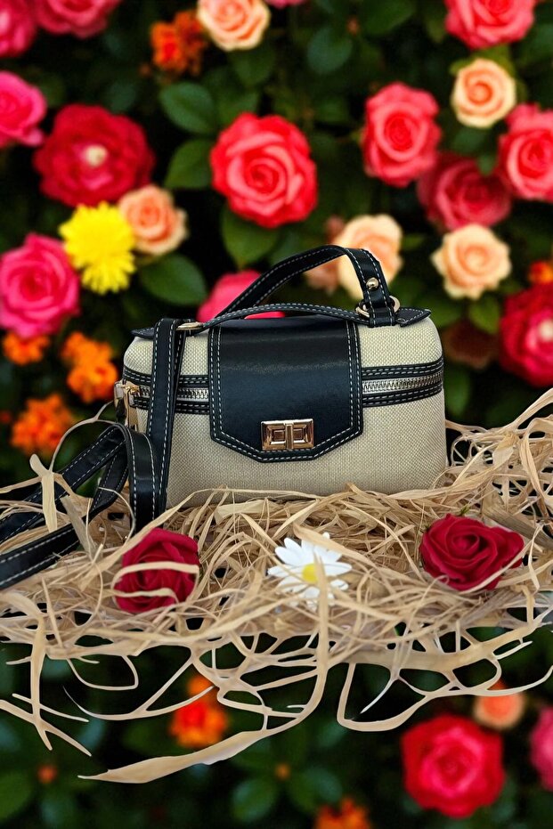 حقيبة كتف منقوشة من القش الحديث - 6