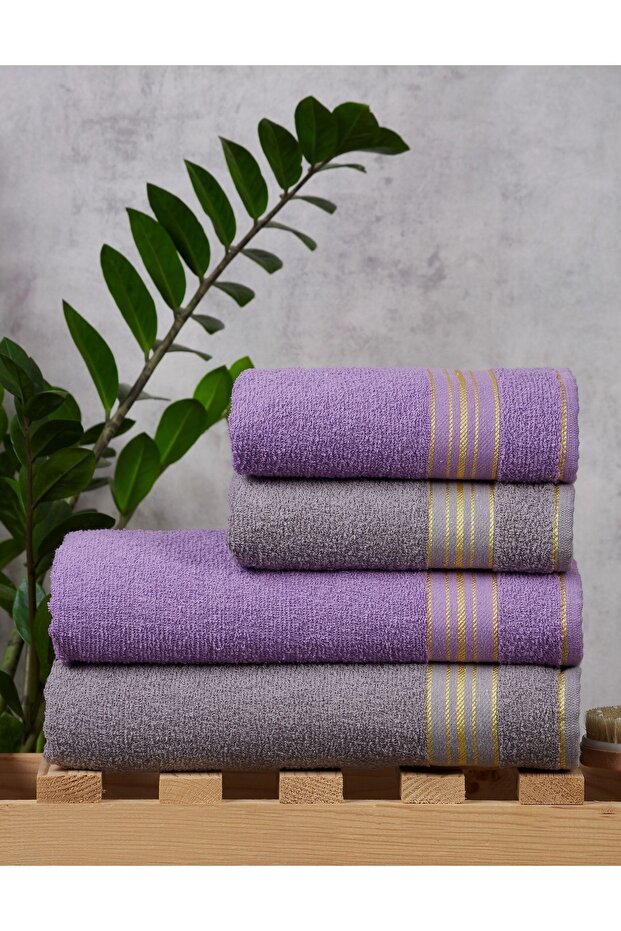 Diamond Bath Towel Dowry (2 Pieces Hand Face - Head Towels - 2 Pieces Body - Bath Towels) Grey-lilac