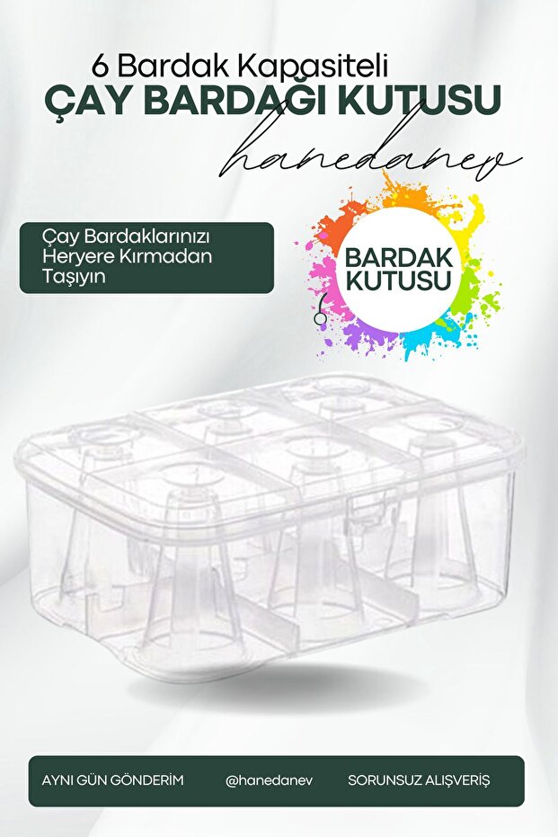 Hanedanev Çay Bardağı Taşıma Kutusu Şeffaf Plastik 6 Bardak Kapasiteli Piknik Kutusu - 1