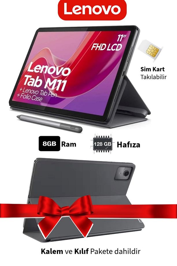 Simkartlı Tablet Donkunmatik 11inc FullHD IPS Ekran 8 Çekirdekli Tab M11 8Gb Ram 128Gb Hazfıza - 1