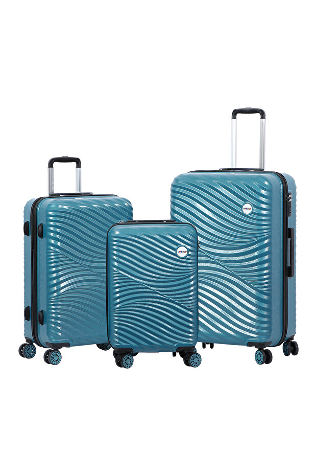 Moods up Blue 3-Piece Suitcase Set, Impact Resistant Abs, 360 ° Wheel, Combination Lock, Haf