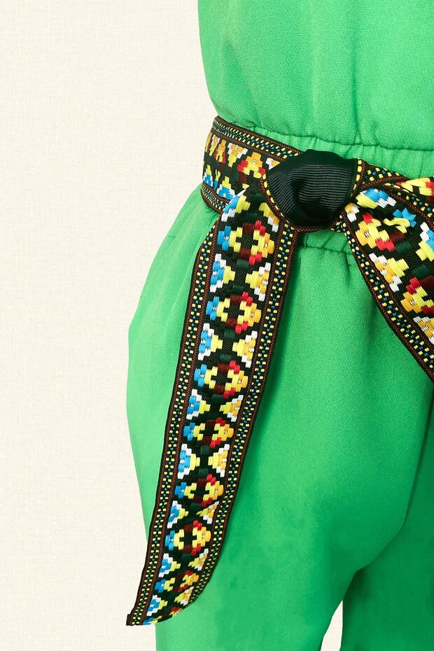 Renkli Işlemeli Yeşil Tulum - 5