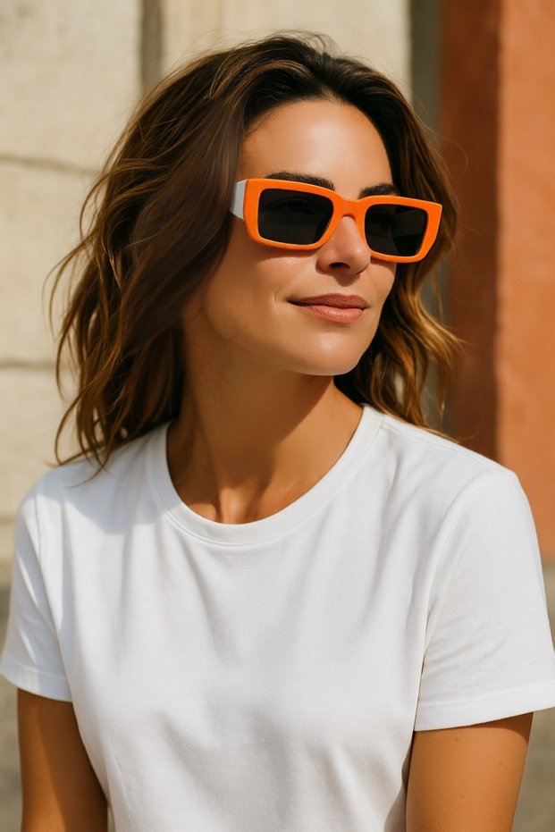 Jeniy White - Orange Sunglasses Geometric New Season Popular Women's Glasses Color