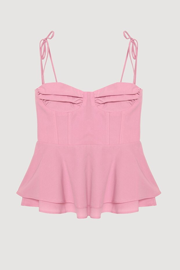 Underwire Tie-Up Blouse with Rope Straps Pink