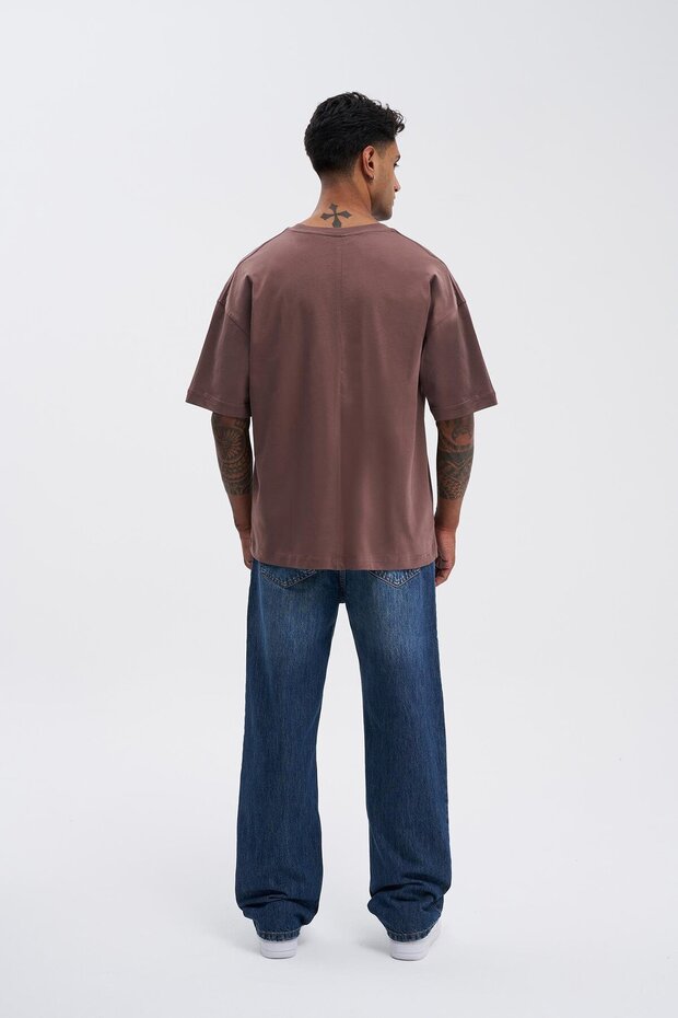 Erkek Basic Super Pamuklu Oversize Kakao Tişört - 9