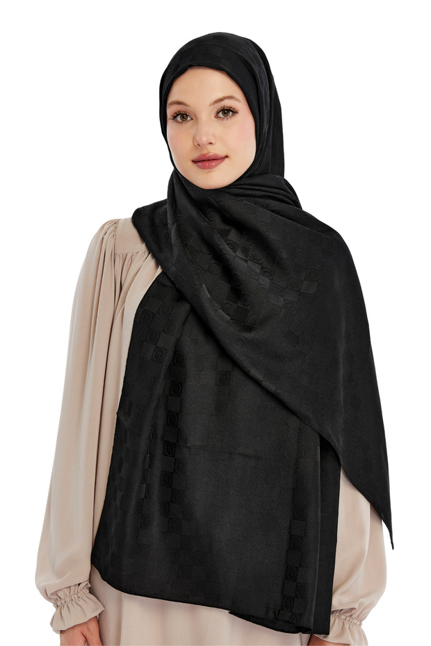 شال بنمط مونوغرام - أسود - 2