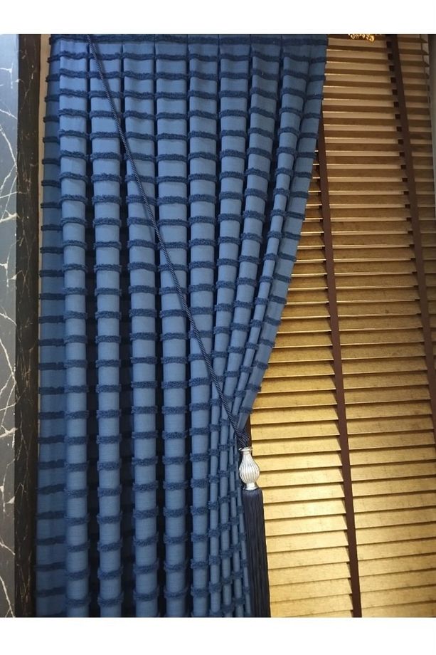 Püsküllü Fon Lacivert Keten 1X3 Sık Pile Toplu Braçol Bağlama İpi Hediye (TEK KANAT) - 6