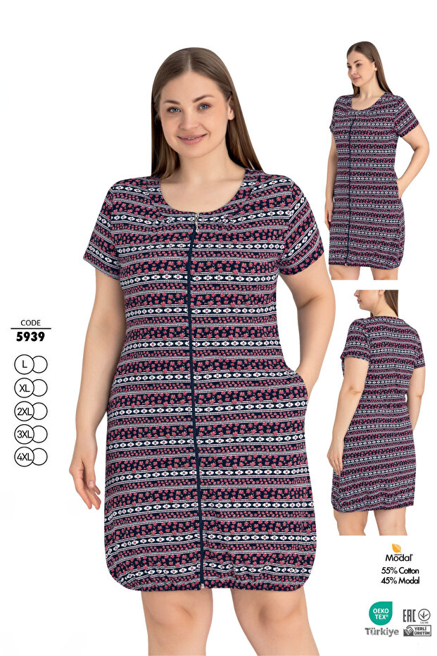 Women's Large Size Cotton Modal Fabric Zippered Summer Dress 5939