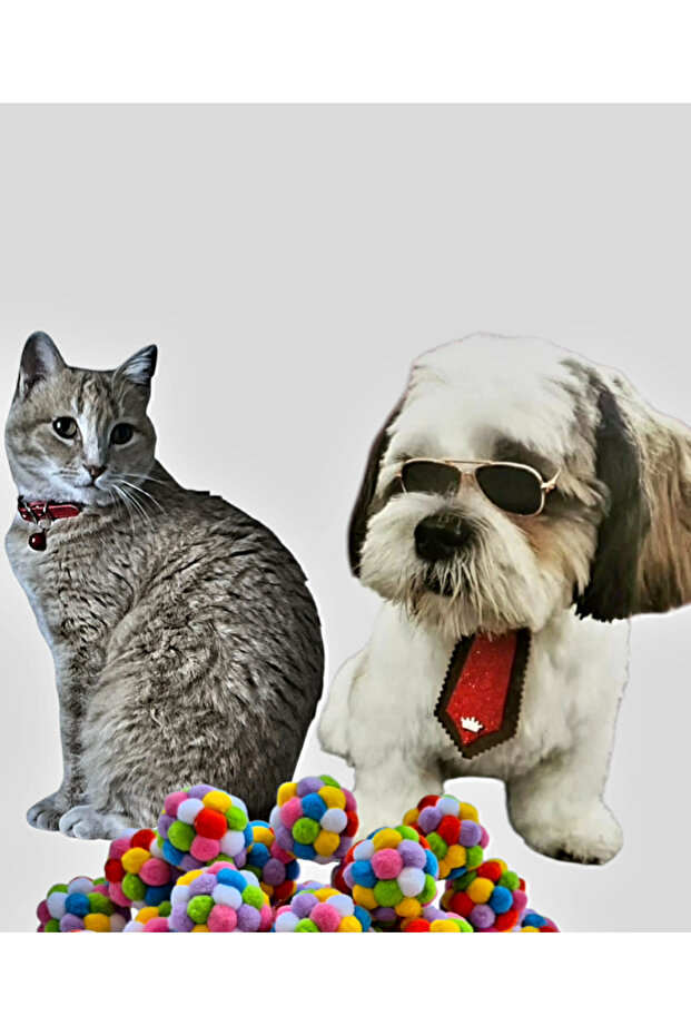 Cat Play Ball with Colorful Pompom and Sound - 7 Cm