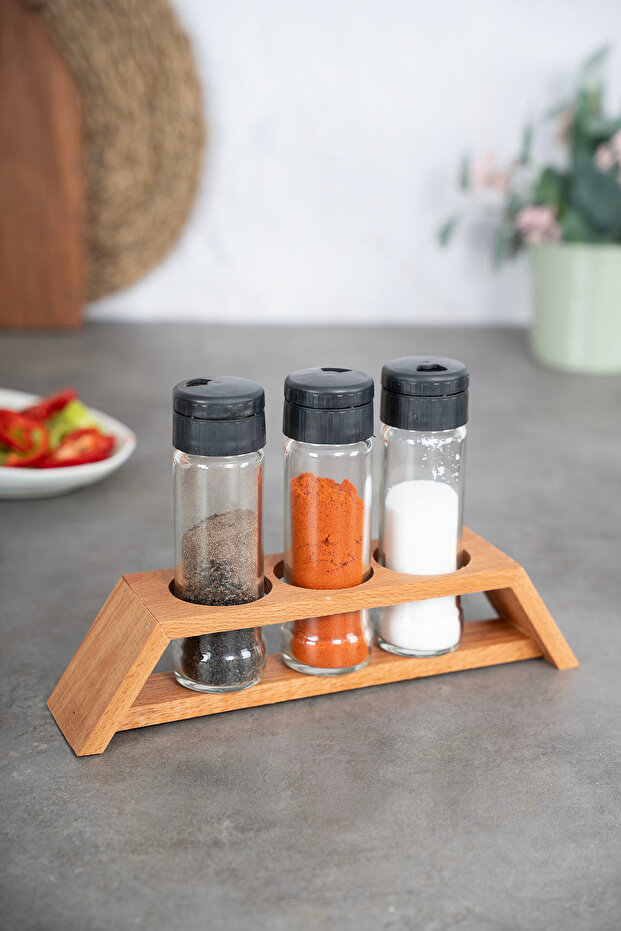 Vega 3-Piece Spice Rack Set, 3-Piece Spice Rack Set with Wooden Stand