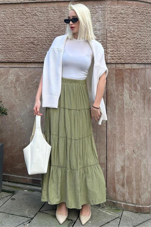 Yeşil Basic Uzun Pileli Etek SH159 - 5