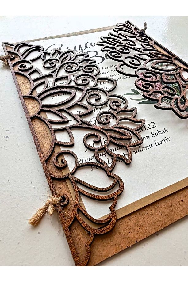 10’lu Ahşap Düğün Davetiyesi Çerçevesi | 15x20cm | 10 Farklı Desen | Nikah Hatırası Çerçeve - 2