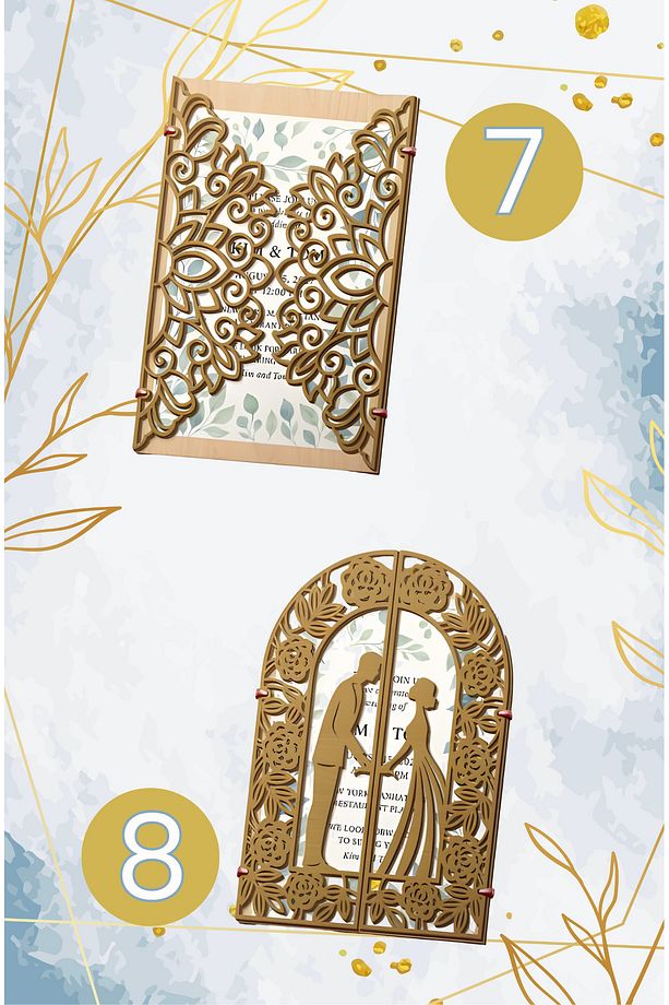 10’lu Ahşap Düğün Davetiyesi Çerçevesi | 15x20cm | 10 Farklı Desen | Nikah Hatırası Çerçeve - 7