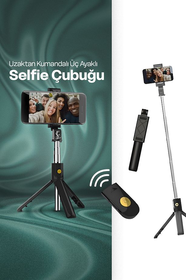 Üstün Kalite Selfie Kumandalı Bluetooth Selfie Çubuğu Tripod Ayaklı - 2