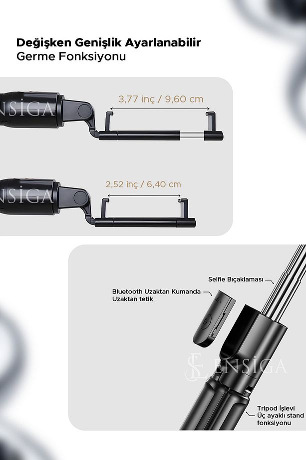 Üstün Kalite Selfie Kumandalı Bluetooth Selfie Çubuğu Tripod Ayaklı - 5
