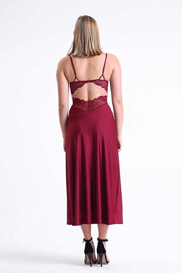 Dantelli Dekolteli Jarse Uzun Gecelik - 3