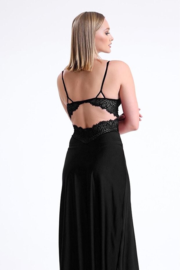 Dantelli Dekolteli Jarse Uzun Gecelik - 2