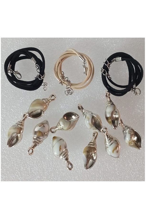 ( 10 X Adet ) 1 Set Gold Edge Deniz Kabuğu Süsü Bileklik & Küpe & Kolye - 6