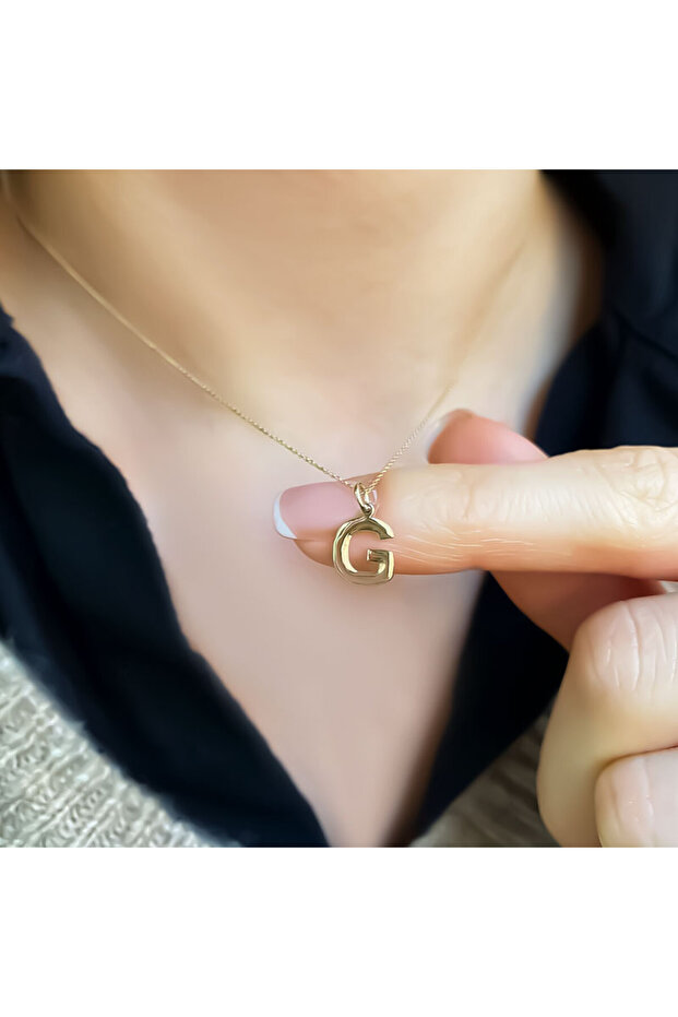 14 Ayar Altın G Harfli Kolye - 3