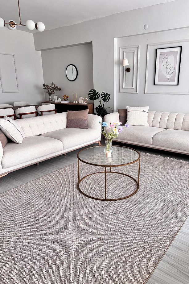 Olinda 1108 Bej Oturma Odası Salon Halısı Yumuşak Iskandinav Halı Yolluk Bukle Dokuma Makine Halısı - 1
