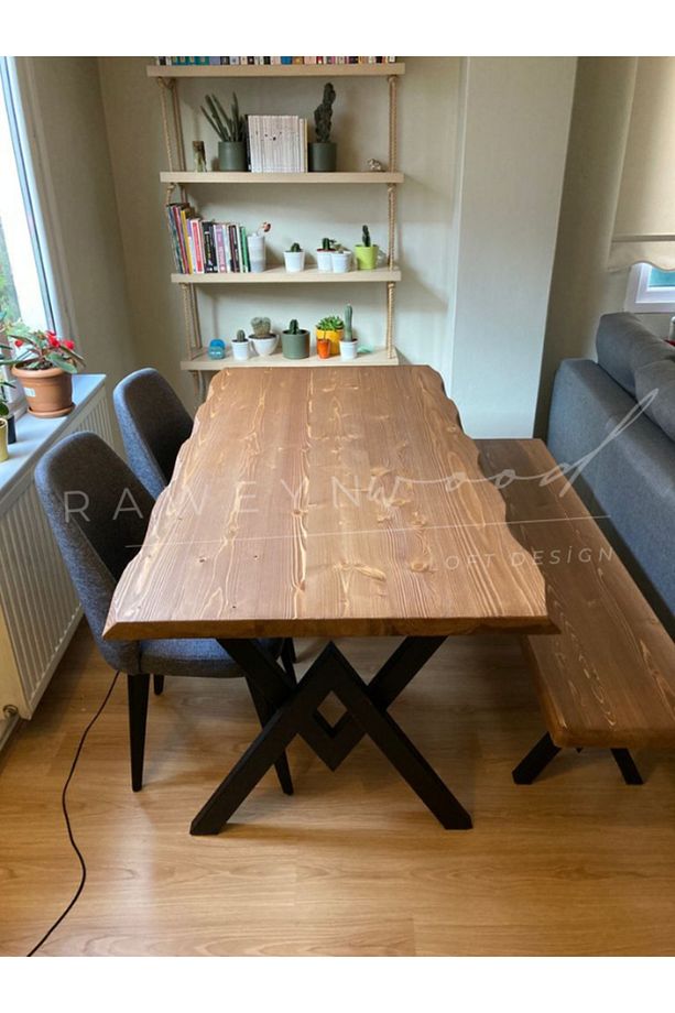 Raweyn Masif Ağaç Yemek Masası 60cmx120cmx76cm- Acık Ceviz- V Ayak - 3