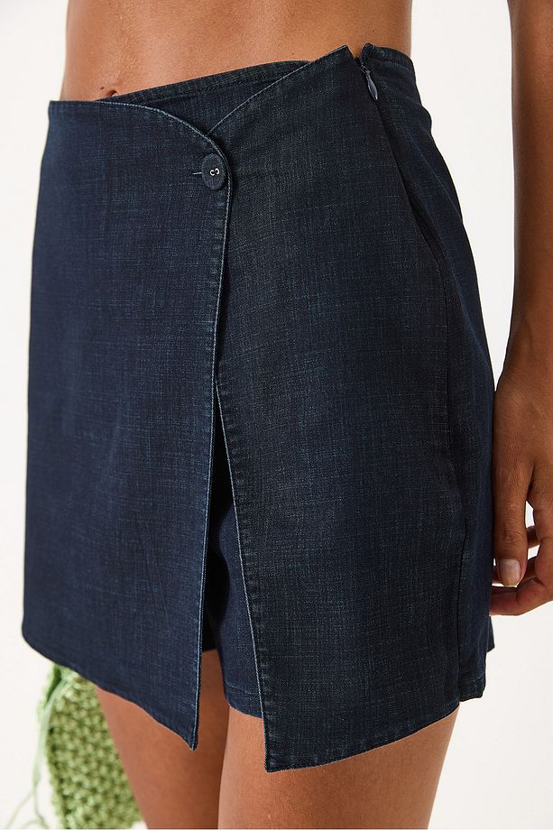 Jessica Dark Blue Jean Şort Etek - DARK BLUE - 8