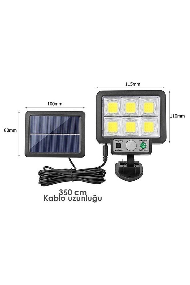 108 Ledli Sensörlü Güneş Enerjili 3 Mod Kumandalı 3 Metre Kablolu Solar Sokak Lambası JX-F108 - 3