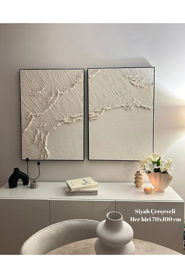 Dokulu Tablo 3 Boyutlu Tablo Alçı Tablo İskandinav Tablo Minimalist Tablo El Yapımı Tablo Doku Sanat - 1