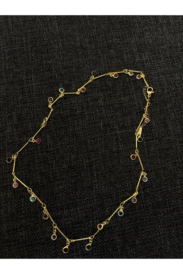 Renkli taşlı paslanmaz çelik kolye - 2