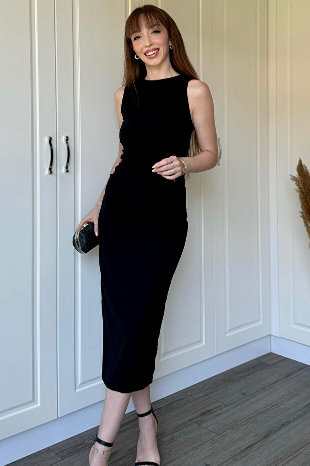 Rochie Midi Neagră Drapeli - 6