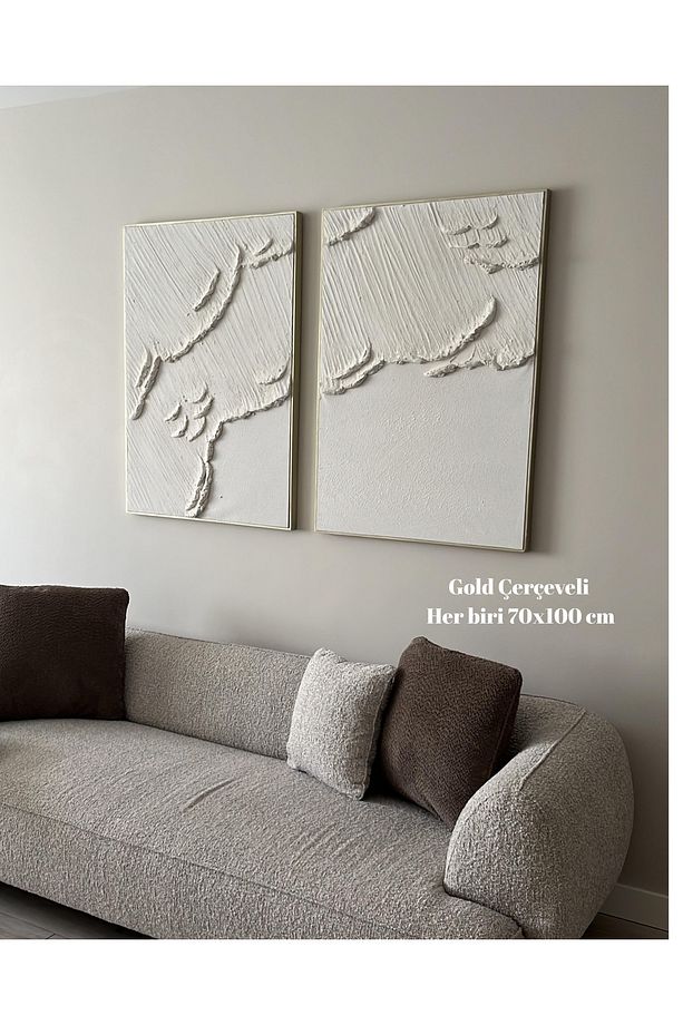 Dokulu Tablo 3 Boyutlu Tablo Alçı Tablo İskandinav Tablo Minimalist Tablo El Yapımı Tablo Doku Sanat - 2