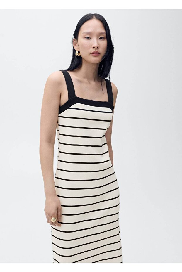 Çizgili midi boy elbise - 1