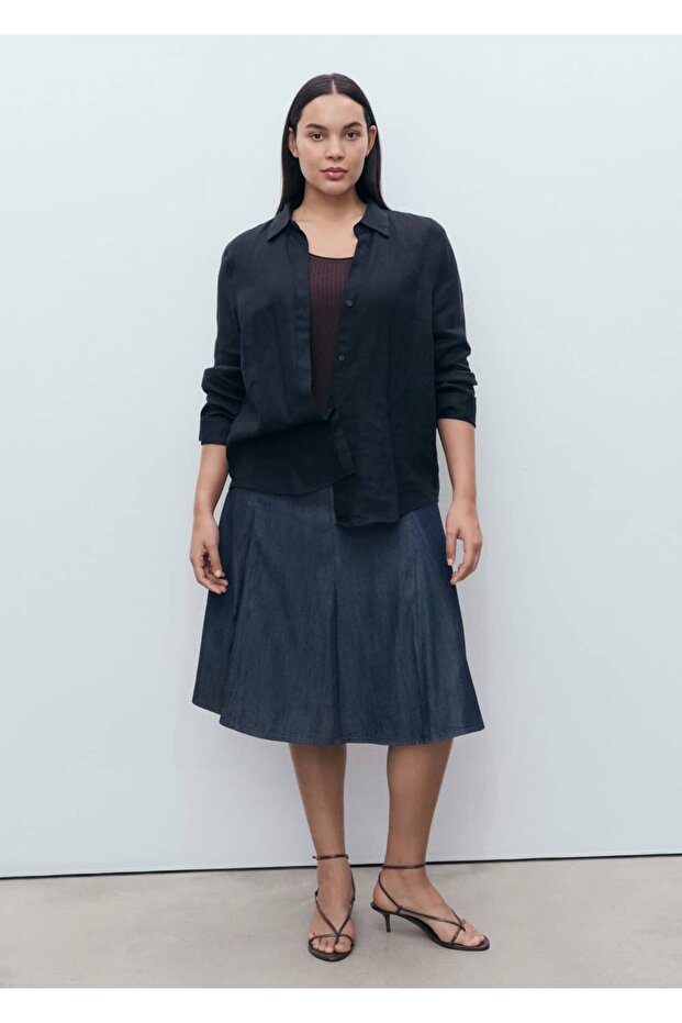 Pileli denim etek - 6